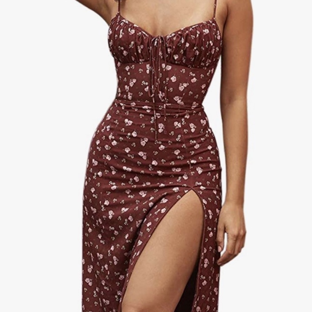 Murfhee Women's Elegant Floral Print Ruched A-Line Split Dress
